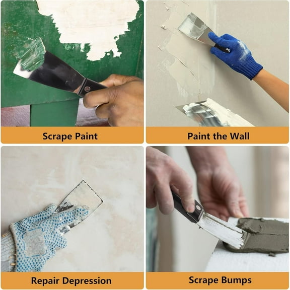 TRHOO-MulWark 2 Flex Nylon Handle Putty Knife, Small Putty Knife Scraper Tool for Wood, Stainless Steel Paint Scraper with Hammer End, for Drywall Spackle, Taping, Scraping Paint, Decals, and Wallpap