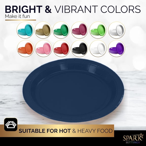 TRHOO-Paper Dinner Plates Navy, 8 1/2 Inches Paper Plates Disposable, Strong and Sturdy Disposable Plates for Party, Dinner, Holiday, Picnic, or Travel Party Plates, Pack of 50 - By Enday