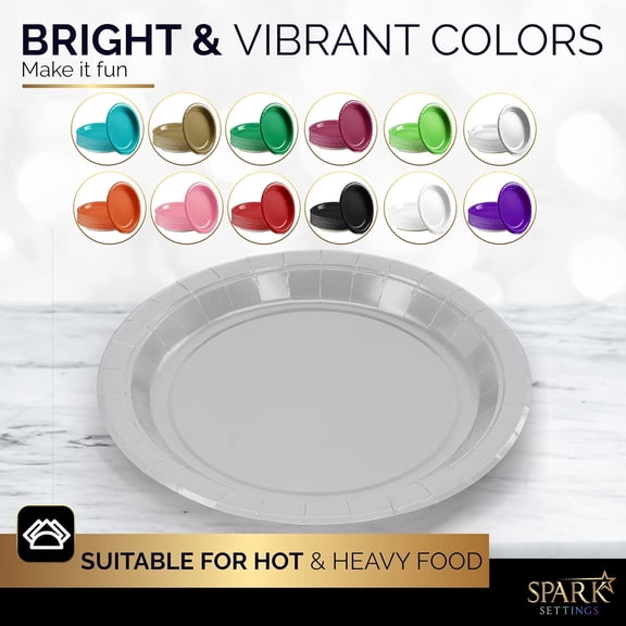 TRHOO-Paper Dinner Plates Silver, 8 1/2 Inches Paper Plates Disposable, Strong and Sturdy Disposable Plates for Party, Dinner, Holiday, Picnic, or Travel Party Plates, Pack of 50