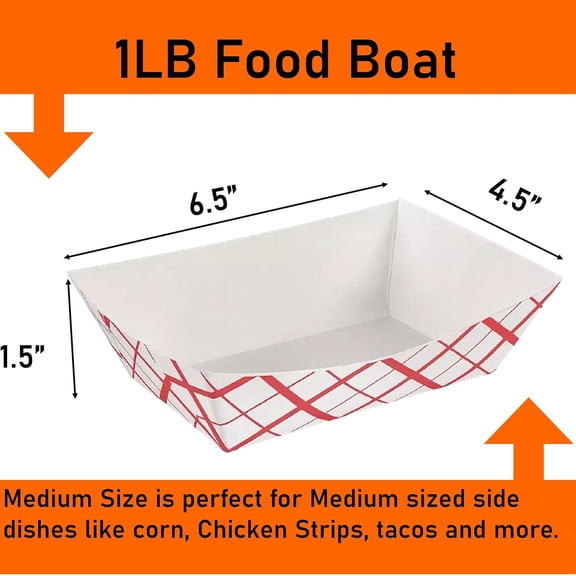 TRHOO-Paper Food Trays, Red & White Checkered Paper. Small (1LB). 250 Pack, Disposable, Recyclable Serving Boats.For Condiments, Snacks & Concession Food, Grease Ressistant