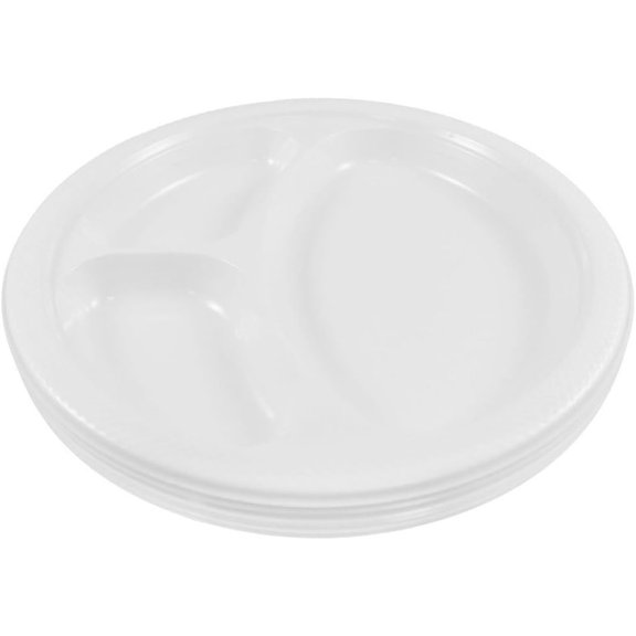 TRHOO-Plastic 3 Compartment Divided Plates - Large - 10 1/4 inch - White - 20/Pack