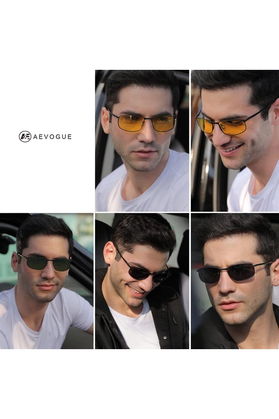 TRHOO-Polarized Sunglasses For Men Rectangle Metal Frame Retro Sun Glasses AE0395