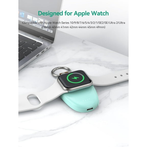 TRHOO-Portable Charger for Apple Watch, 1400mAh Keychain Wireless iWatch Power Bank, Battery Pack for Apple Watch Series 10 9 8 7 6 5 4 3 2 1 SE Ultra 2 Fast Charging Travel Car Chargers (Blue)