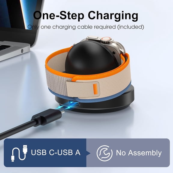 TRHOO-Portable Magnetic Charging Dock for Apple Watch, Wireless Fast Watch Charger Stand with Charging Cable, Support Nightstand Mode, Compatible with Apple Watch 10 9 8 7 SE 6 5 4 3 2/Ultra 2-Black