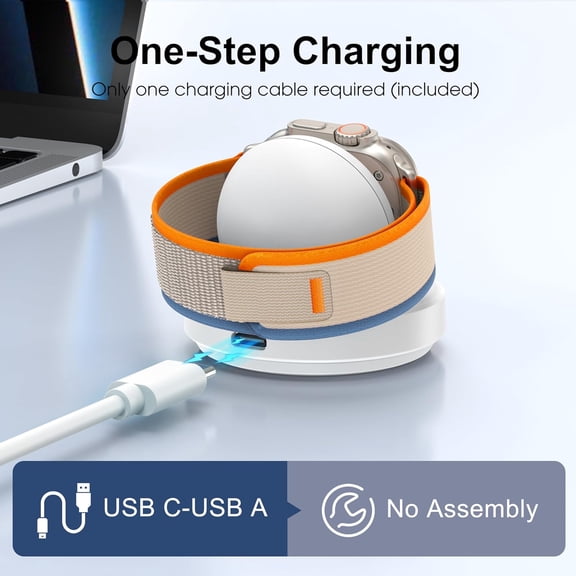 TRHOO-Portable Magnetic Charging Dock for Apple Watch, Wireless Fast Watch Charger Stand with Charging Cable, Support Nightstand Mode, Compatible with Apple Watch 10 9 8 7 SE 6 5 4 3 2/Ultra 2-White