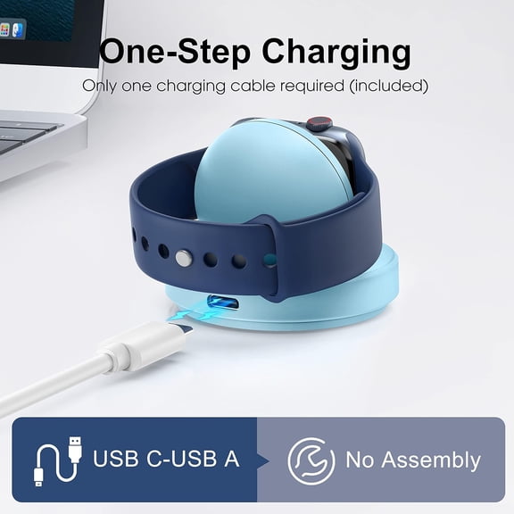 TRHOO-Portable Magnetic Charging Dock for Apple Watch, Wireless Fast Watch Charger Stand with Charging Cable,Support Nightstand Mode,Compatible with Apple Watch 10 9 8 7 SE 6 5 4 3 2/Ultra 2-Sky Blue