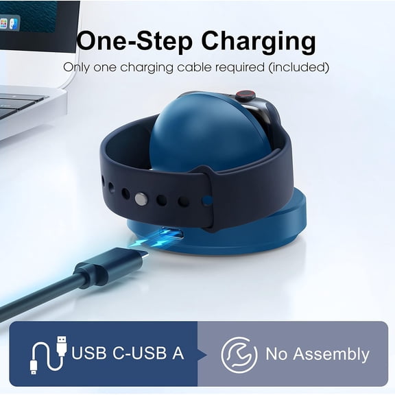 TRHOO-Portable Magnetic Charging Dock for Apple Watch, Wireless Fast Watch Charger Stand with Charging Cable, Support Nightstand Mode, Compatible with Apple Watch 10 9 8 7 SE 6 5 4 3 2/Ultra 2-Blue