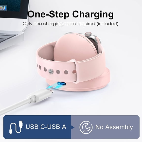 TRHOO-Portable Magnetic Charging Dock for Apple Watch, Wireless Fast Watch Charger Stand with Charging Cable, Support Nightstand Mode, Compatible with Apple Watch Series 10 9 8 7-Pink