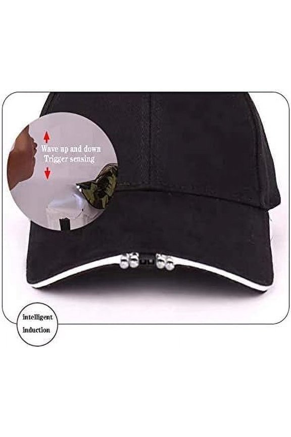 TRHOO-Rechargeable Baseball Cap Sensor LED Headlight with USB Cable and Battery, Suitable for Outdoor Camping, Night Fishing, Running, Riding/Day and Night (Black Sensor)