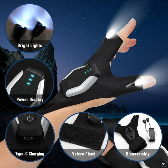 TRHOO-Rechargeable Flashlight Gloves Birthday Gifts for Men, Gifts for Men Dad Him Grandpa Husband, Fathers Day Dad Gift from Daughter, Unique Mens Gift, Cool Gadgets for Mens, Camping Essentials