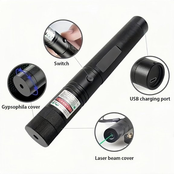 TRHOO-Rechargeable Green Light Flashlight with USB Charging Long Range Handheld Green Flashlight for TV/LED/LCD/ Screen Presentations Office/Outdoor/Indoor Meetings