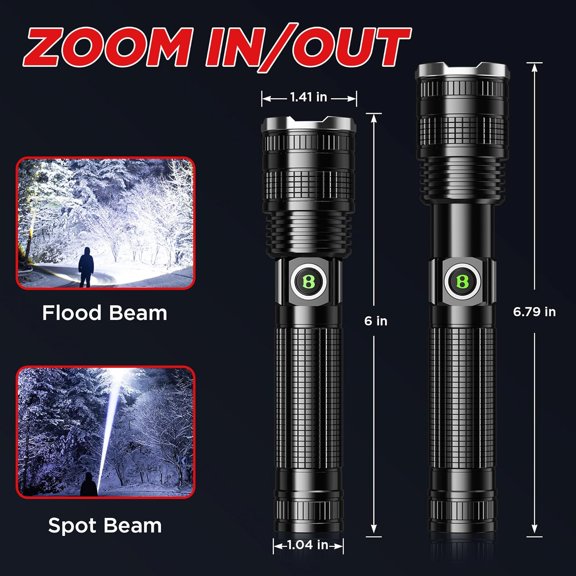 TRHOO-Rechargeable LED Flashlight 1000000 High Lumens, Super Bright Waterproof Handheld Torch Flash Lights for Camping Home Emergency Work, Battery Powered USB-C Portable Flash Light with 5 Modes
