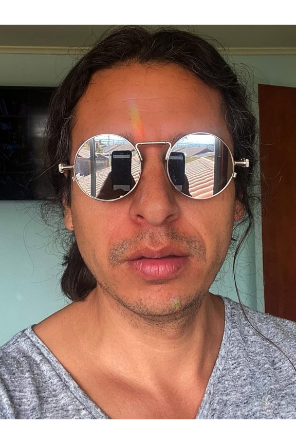 TRHOO-Round Steampunk Sunglasses Circle Lennon Glasses Gothic Metal Frame 100% UV Blocking Lens