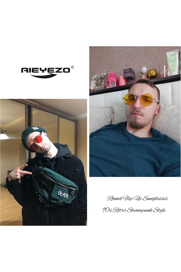 TRHOO-Round Steampunk Sunglasses Circle Lennon Glasses Gothic Metal Frame 100% UV Blocking Lens