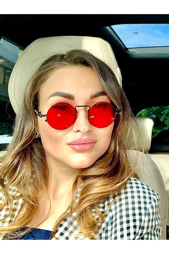 TRHOO-Round Steampunk Sunglasses Circle Lennon Glasses Gothic Metal Frame 100% UV Blocking Lens