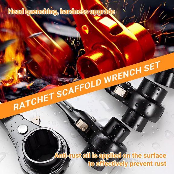 TRHOO-Scaffold Podger Ratchet Spanner Ratchet Wrench Scaffold Double Ratchet Multifunctional Socket Wrench Site Ratcheting Scaffold Tools Long Handle Bar Hammer for Construction Works (10-12mm)