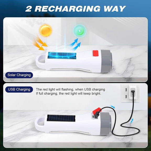 TRHOO-Solar LED Flashlight for Power Outages, Rechargeable Camping Flashlights with High Lumens, 5 Modes, Powerful and Bright Tactical Flash Light for Emergency, Outdoor, Home Use