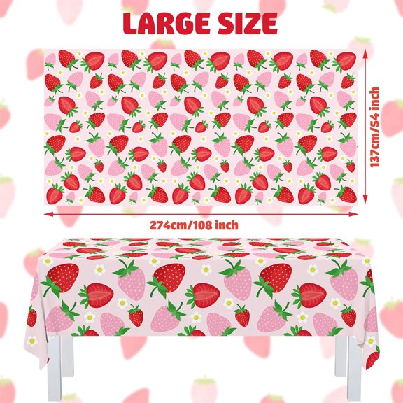 TRHOO-Strawberry Plastic Tablecloth Berry Sweet Disposable Table Cloth Waterproof Strawberry Table Covers for Girls Birthday Baby Shower Strawberry Theme Party Supplies 54" x 108"4 Pcs