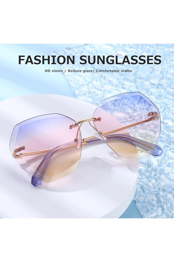TRHOO-Sunglasses For Women Oversized Rimless Diamond Cutting Lens Sun Glasses AE0534