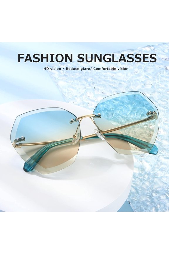 TRHOO-Sunglasses For Women Oversized Rimless Diamond Cutting Lens Sun Glasses AE0534