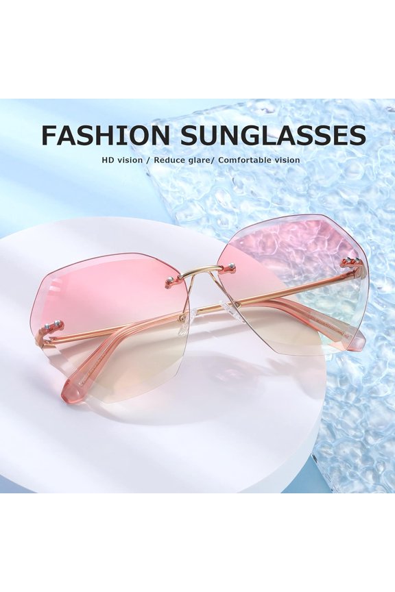 TRHOO-Sunglasses For Women Oversized Rimless Diamond Cutting Lens Sun Glasses AE0534