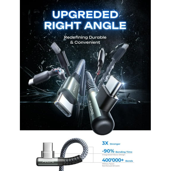 TRHOO-USB C Cable to USB C 60W 2-Pack 6.6ft Nylon Braided Type C Charger Fast Charging Right Angle USBC to USBC Cable Charger Cord for iPhone 16 Pro Max 15 Samsung S25 Ultra S24 iPad Pro MacBook