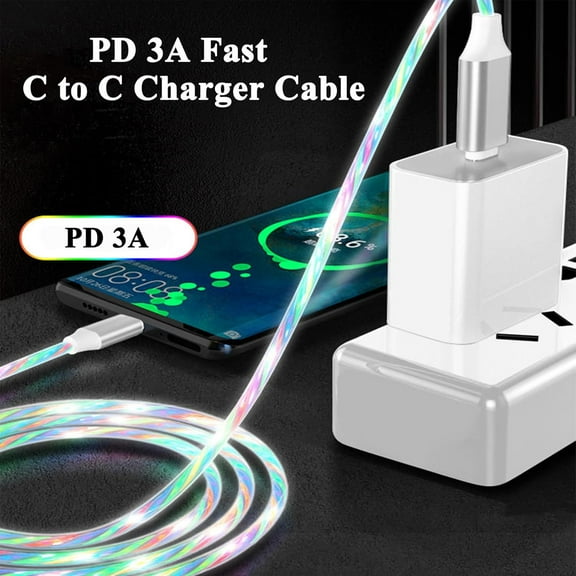 TRHOO-USB C to USB C Cable 3A Light Up C to C Cable LED C to Type C Fast Charging Cord for Samsung Galaxy S23 S22 S21 S20 Ultra, i-Phone 15 Pro Max Plus, iPad Mini Pro Air(3.3FT,Colorful)