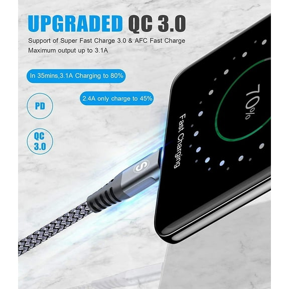 TRHOO-USB Type C Charger Cable [3-Pack,10ft+6.6ft+3.3ft] iPhone 15 Charger Nylon Braided Cord for iPhone 15 Pro Max Samsung Galaxy S23 S22 S21 S20 S10 S9 Note 20 10 Flip A53 A54 Pixel LG Moto PS5