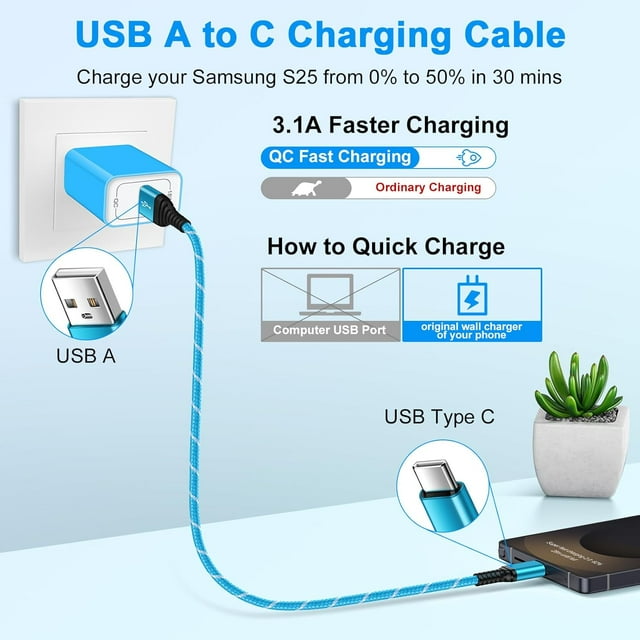 TRHOO-USB to USB C Charger Cable Android Charger Fast Charging Cord for ...