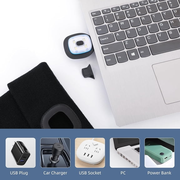 TRHOO-Unisex Beanie Hat with Light, USB Rechargeable LED Headlamp Hat Night Light Cap Christmas Stocking Stuffers Gifts for Men Dad Father Husband (Black)