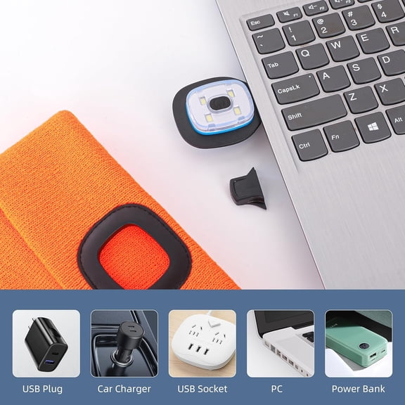 TRHOO-Unisex Beanie Hat with Light, USB Rechargeable LED Headlamp Hat Night Light Cap Christmas Stocking Stuffers Gifts for Men Dad Father Husband (Orange)