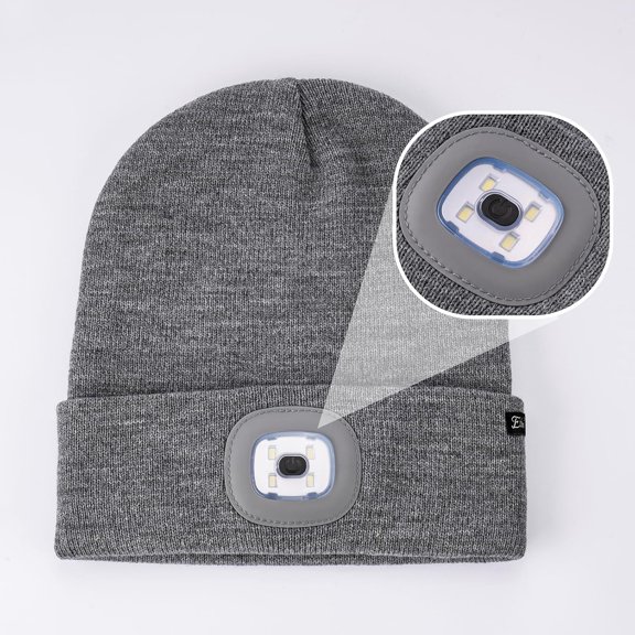 TRHOO-Unisex Beanie with The Light,Gifts for Men Dad Father, USB Rechargeable LED Warm Knit Headlamp Hat