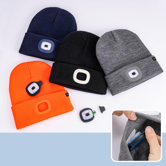 TRHOO-Unisex Beanie with The Light,Gifts for Men Dad Father, USB Rechargeable LED Warm Knit Headlamp Hat