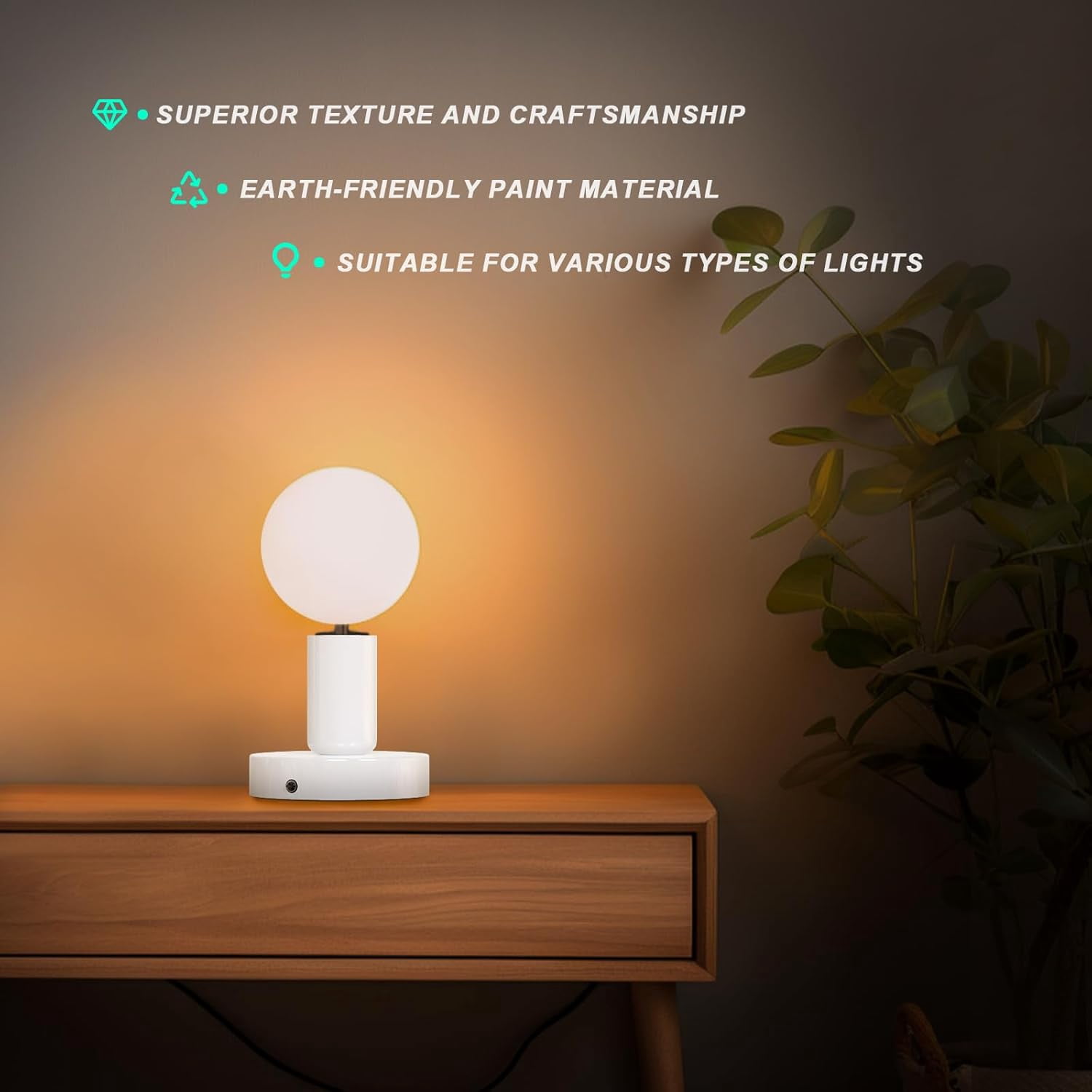 TRHOO-Upgraded 2 Polished Metal Desktop/Hanging Light Bulb Socket E26/E27 Lamp Base, Screw Light Bulb Extension Socket with 6 Feet Pure Copper Cord, On Off Switch Plug - White