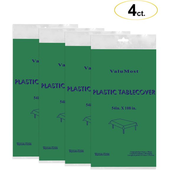 TRHOO-ValuMost Disposable 54" x 108" Plastic Rectangle Table Cover/Tablecloth Available in 22 Colors, 4-Count, Kelly Green