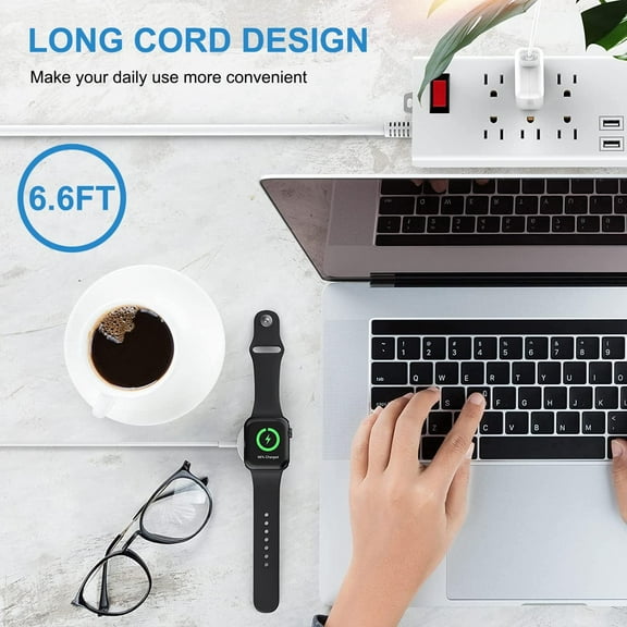 TRHOO-Watch Charger for Apple Watch Charger, Long 6.6FT iWatch Portable Wireless Fast Charging Cable Cord with USB Wall Charger Plug Adapter Block Compatible with Apple Watch Series 9/8/7/SE/6/5/4/3/