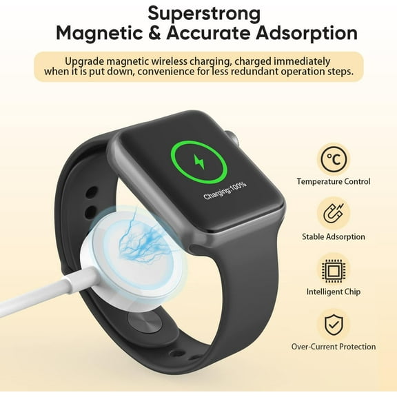 TRHOO-Watch Charger for Apple Watch Charger, Portable Wireless Magnetic iWatch Charging Cable Cord with USB Wall Charger Block Plug Adapter Compatible with Apple Watch Series 9,8,7,Se,6,5,4,3,2,11M/