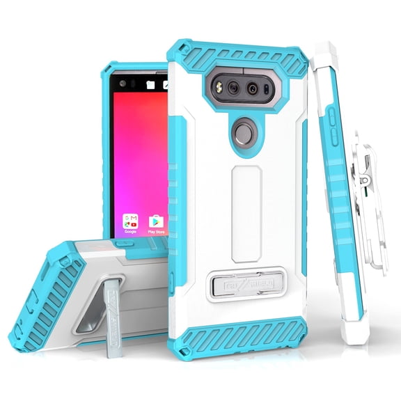 TRI-SHIELD RUGGED CASE COVER with MAGNETIC KICKSTAND + BELT CLIP HOLSTER + LANYARD STRAP FOR LG V20 PHONE (VS995, LS997, H918, US996, 6505A, H990, F800)