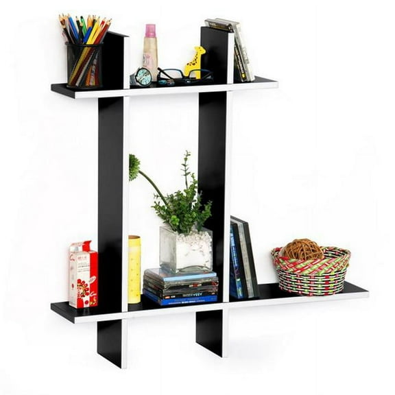 TRI-WS235-CRO-B Trista - Dark Night-B Leather Cross Type Sheve / Book Shelve / Floating Shelve - 4 Piece