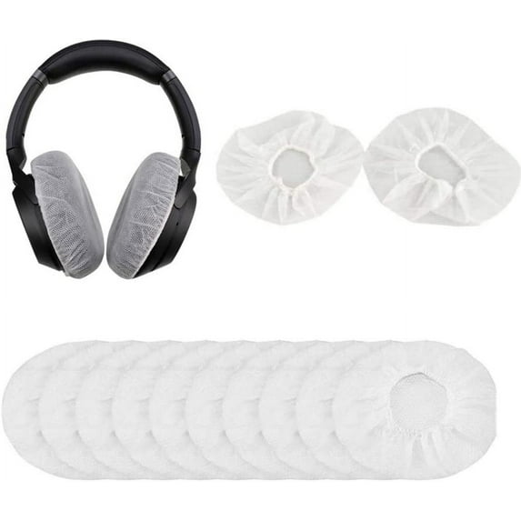 TRIANU 100Pcs Non-Woven Sanitary Headphone Ear Cover, Disposable Super Stretch Covers Germproof Deodorizing and Washable, for Most on Ear Headphones with 8.5~10cm Earpads (White)
