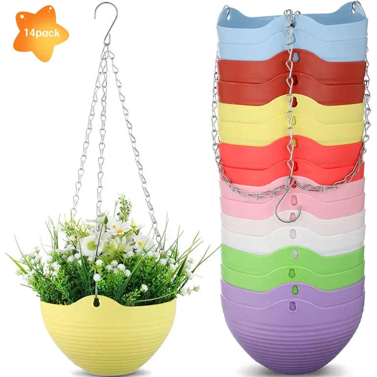 TRIANU 14 Pack Mini Hanging Planters Garden Self-Watering Flower Plant Pot  Container Succulent Plastic Planter Pots with Hanging Chain, Multicolor