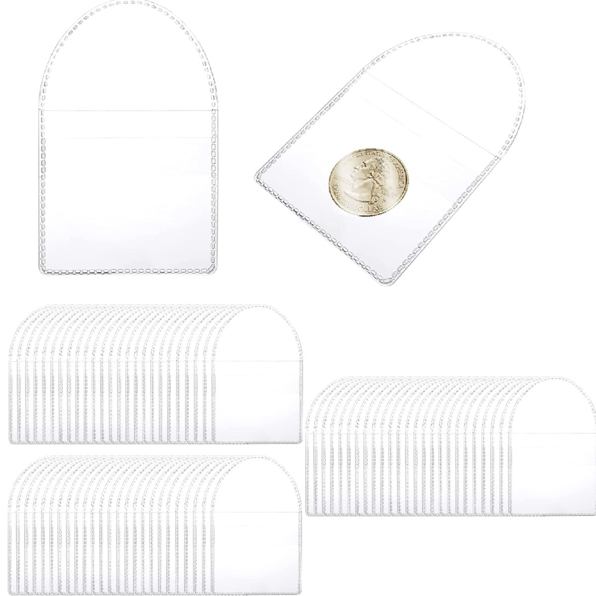 TRIANU 150Pcs Single Pocket Coin Sleeves Currency Bill Holders Clear Individual Sleeves Holders Coin Holder Currency Bills Protector Plastic Coin Pouch, 2.2 inch