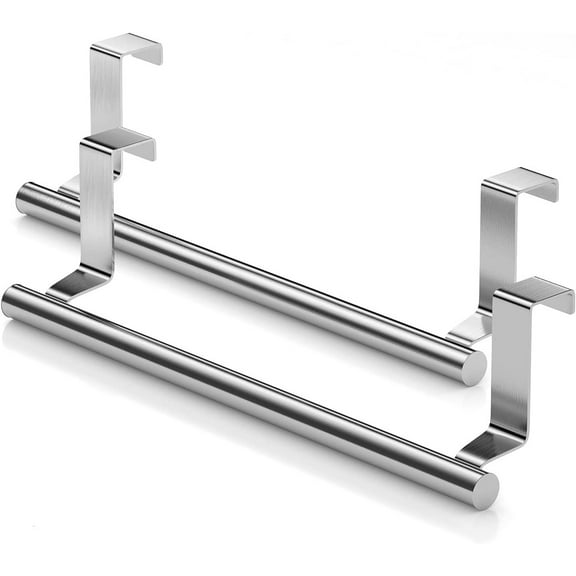 TRIANU 2 Pack Towel Hanger Over Cabinet Cupboard Doors Towel Bar Bath Towel Clothes Hanger Towel Rack Holder for Bathroom Kitchen Towel Storage Shelf, Small