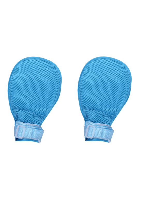 2 Pcs Dementia Hand Restraint Gloves, Breathable Safety Anti Scratch Mitts for Elderly Patients, Blue