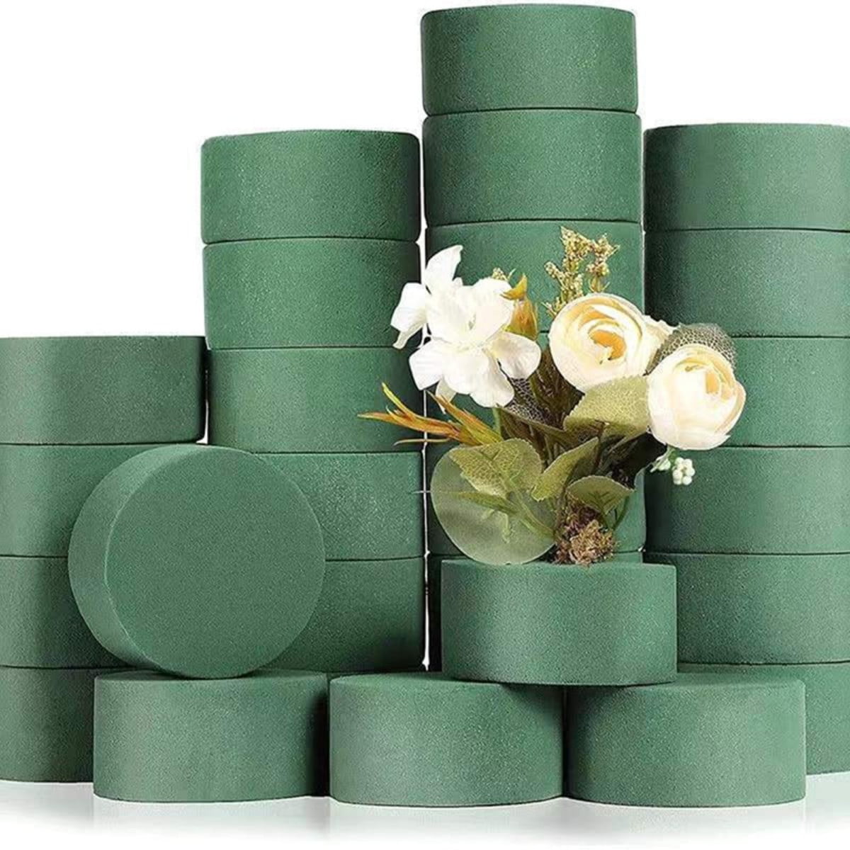 OJYUDD 20 Pcs Round Floral Foam,Green Wet Foam Block,Wet Florist Floral Foam Block Flower Arrangement Supplies for Wedding Aisle Flowers,Party