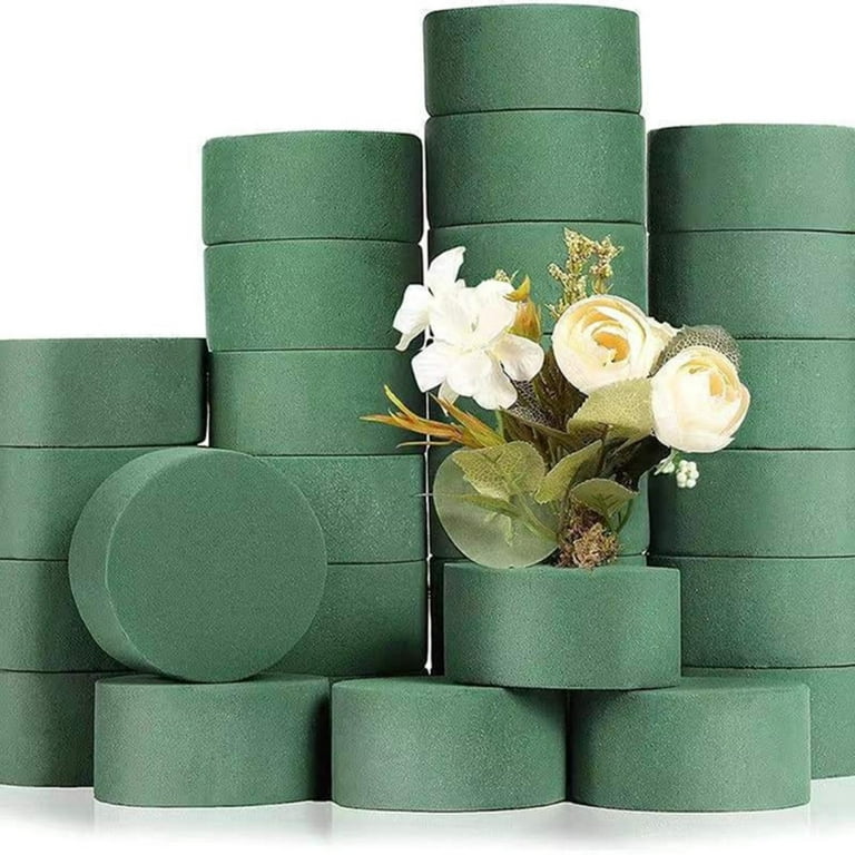 TRIANU 24 Pack Wet Floral Foam Bricks, 3.15 Green Round Foam Blocks for  Flower Arrangement, Wedding, Party Decoration 