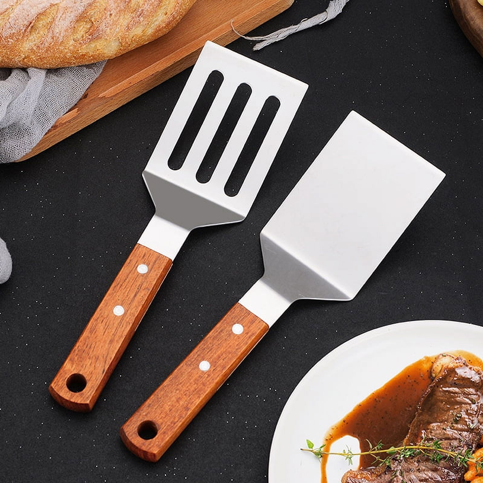 TRIANU 2Pcs Metal Spatulas Set Stainless Steel Spatula for Cast