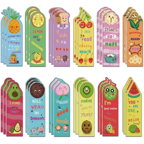 TRIANU 36Pcs Fruit Scented Bookmarks Scratch and Sniff Bookmarks Fun Classroom Bookmarks Smelly Bookmarks Bulk for Kids Students Teens School, 12 Styles