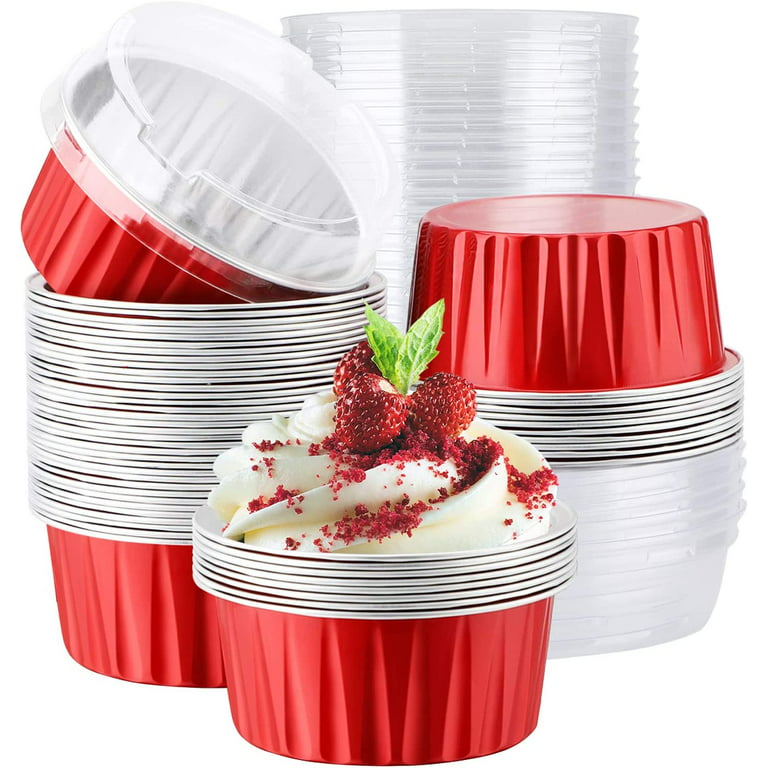 50Pcs Mini Cake Pans with Lids and Spoons Aluminum Foil Baking