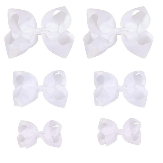 TRIANU 6 Pcs Hair Bows for Girls Girls Toddler Bows Clips Grosgrain Ribbon Alligator Clips Kids Hair Accessories (3 Sizes, White)